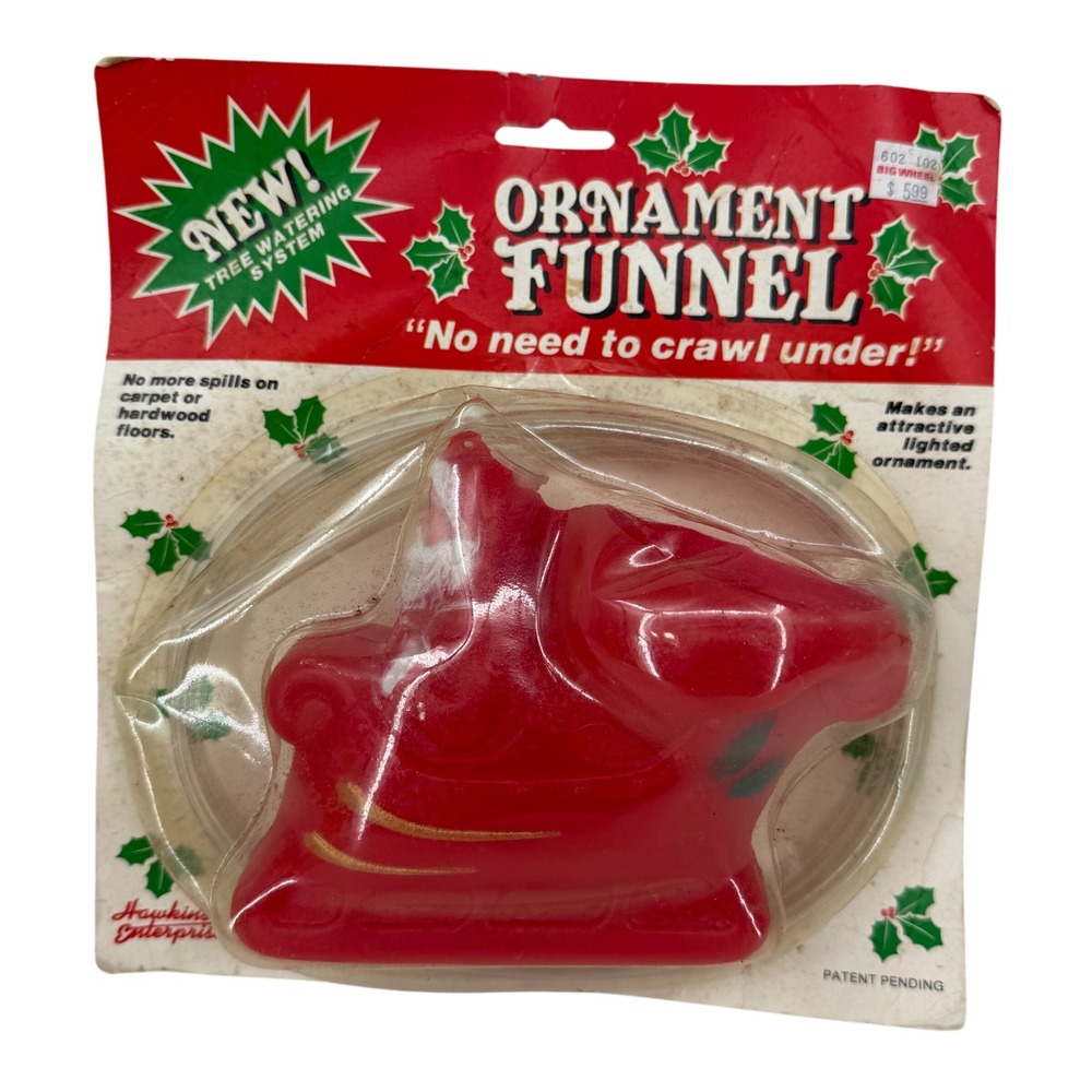 Ornament Funnel Tree Watering System Red Santa Sleigh Hawkins Enterprise Vintage